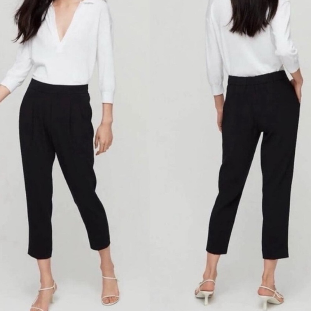 Aritzia Babaton Cohen Black Cropped Tailored Fit Pleated Twill Pants